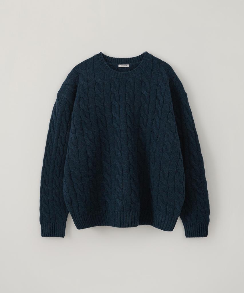 BLANKROOM Wool Cable Knit_Melange Navy
