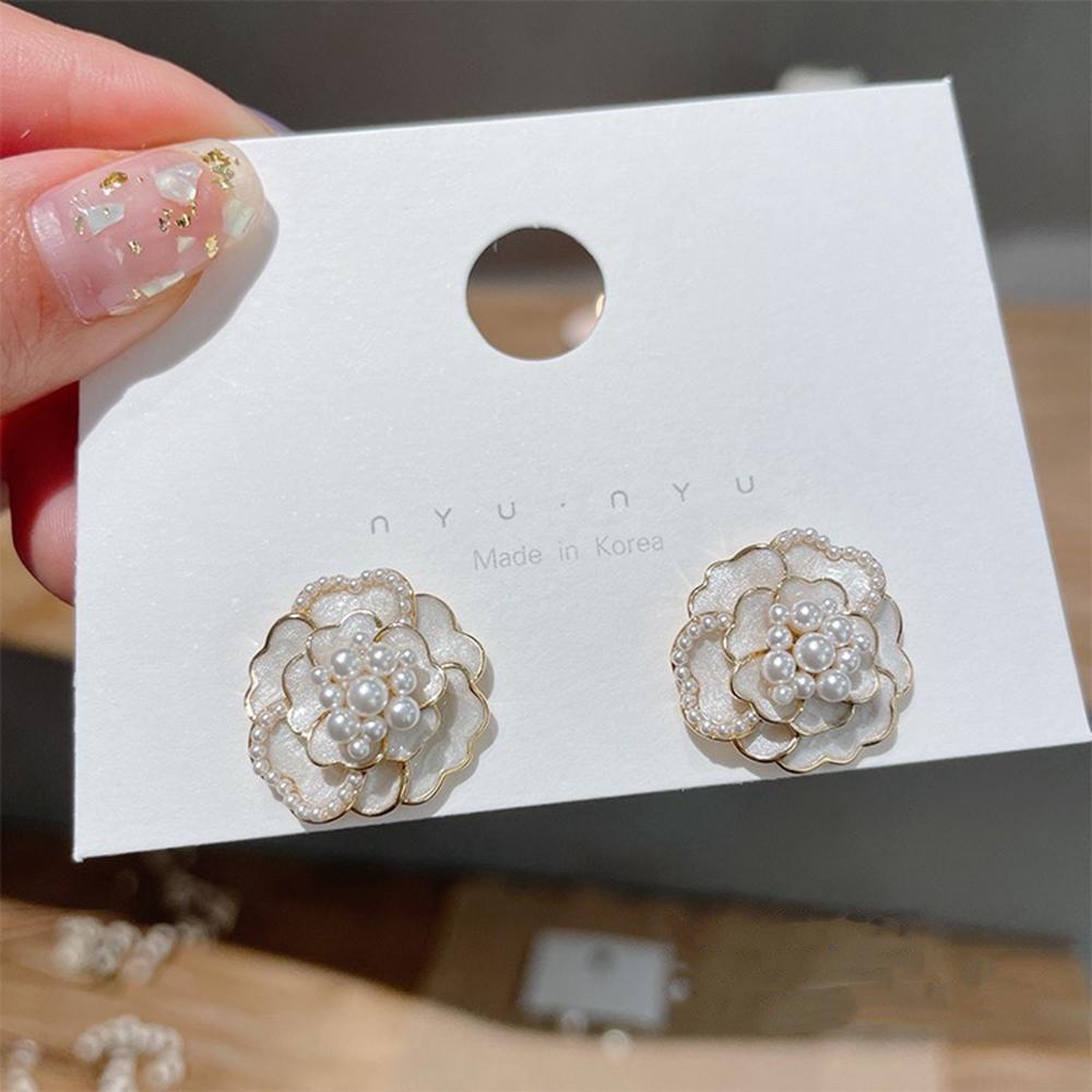 

temperament Elegant Black White Flower Women Pendant Necklaces Pearls Bracelets Camellia Earrings White earrings