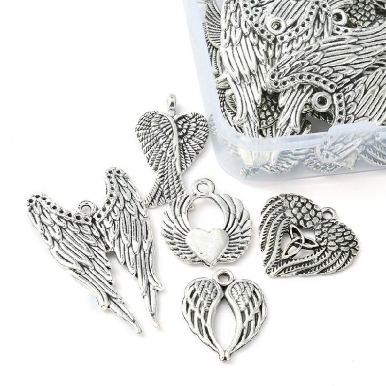 30pcs Angel Wing Charm Jewelry Making Necklace Earring Findings Antique Silver