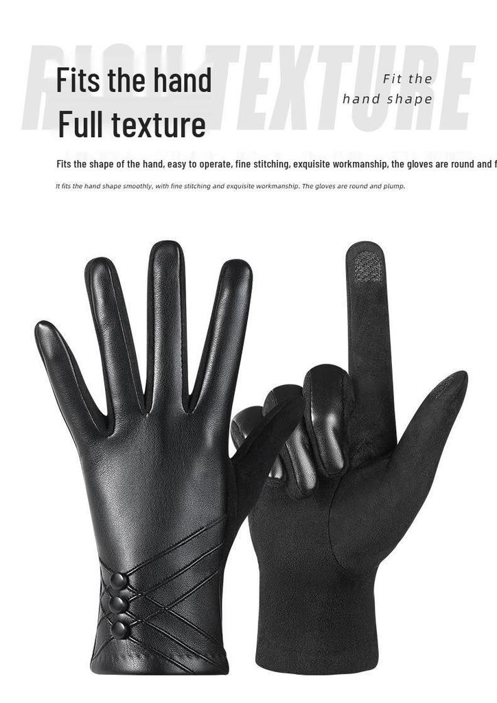 Women's Winter PU Leather Touchscreen Gloves – Fashionable, Windproof & Warm for Outdoor Cycling