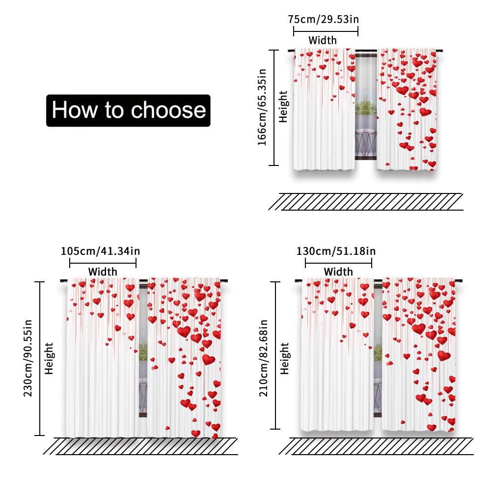 Set Of 2 Cute Valentines Day Curtain Valentine Red Pink Heart Love Decor Curtains Decoration Suitable Living Room Bedroom Polyester Perfect For Great