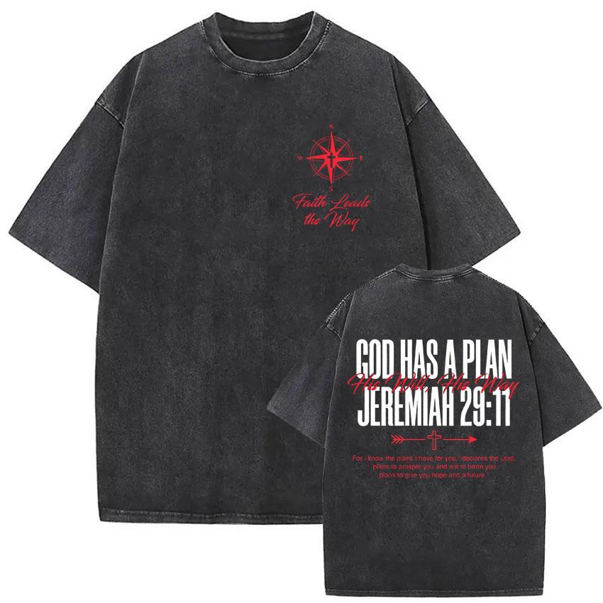 God Has A Plan Faith Based Graphic T Shirt Jeremiah 29:11, Christian Vintage Washed T-shirts Men Women Oversized Cotton T-shirt S разноцветный
