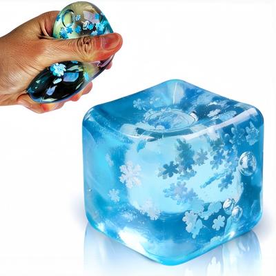 Snowflake Cube Squeeze Toy — Sky-Blue Stress-Relieving "Ice Cube" — Creative Squeezable Novelty.