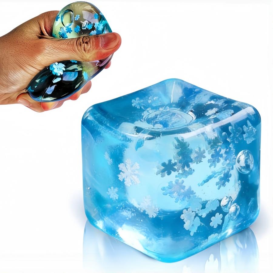 Snowflake Cube Squeeze Toy — Sky-Blue Stress-Relieving "Ice Cube" — Creative Squeezable Novelty.