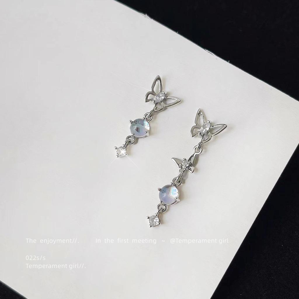 Sweet Cool Wind~ Micro-inlaid Zircon Needle Asymmetrical Design Butterfly, Earrings, Earrings
