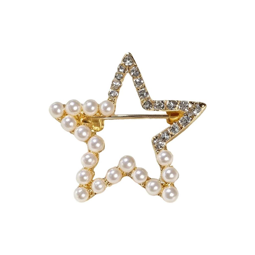 Five-Pointed Star Anti-Exposure Small Brooch, High-End Elegant Women's Dense Setting Pin, Collar Button Decoration Fixed Clothing Tool
