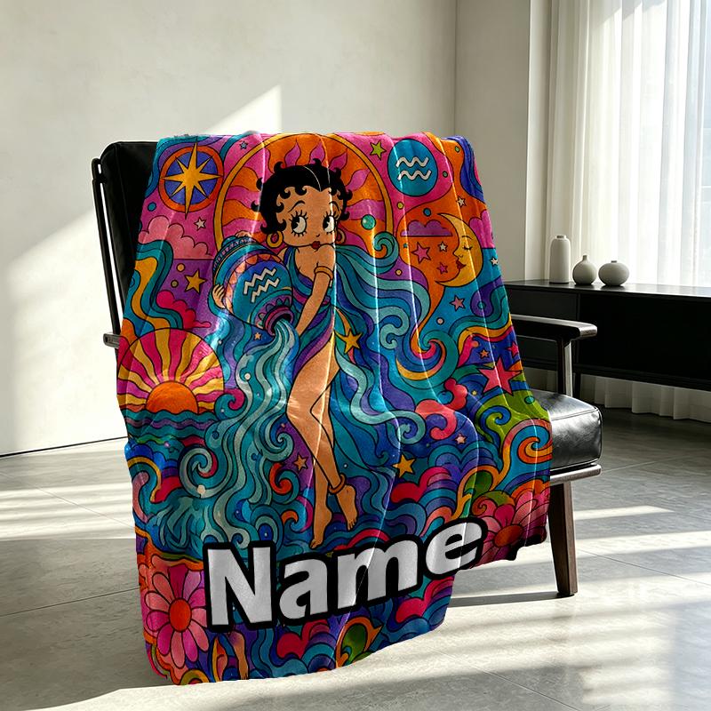 Custom Name Personalized Betty Boop Print Blanket, Home Decor, Bedroom, Sofa, Camping, Couch, Gifts for Birthday Christmas