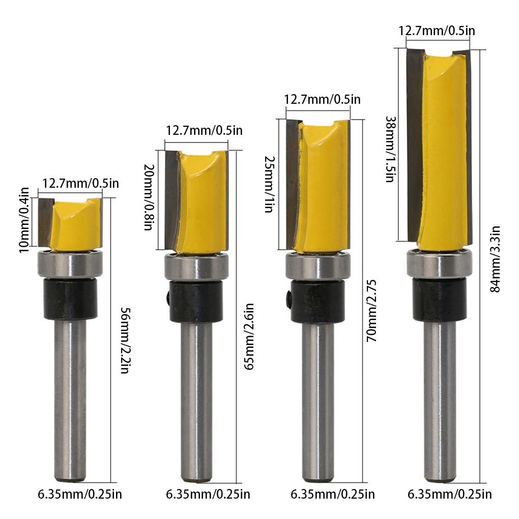 4pcs Mill Router Bit Set 1/4 Shank Milling Bit Straight End Milling Trimmer Alloy Woodworking Tool