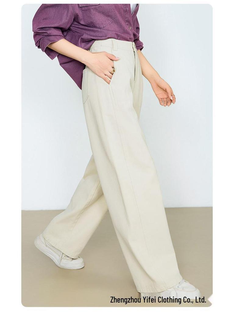 Yi Fei Women's Autumn 2025 Cream White Curved & Straight Leg Wide Denim Pants