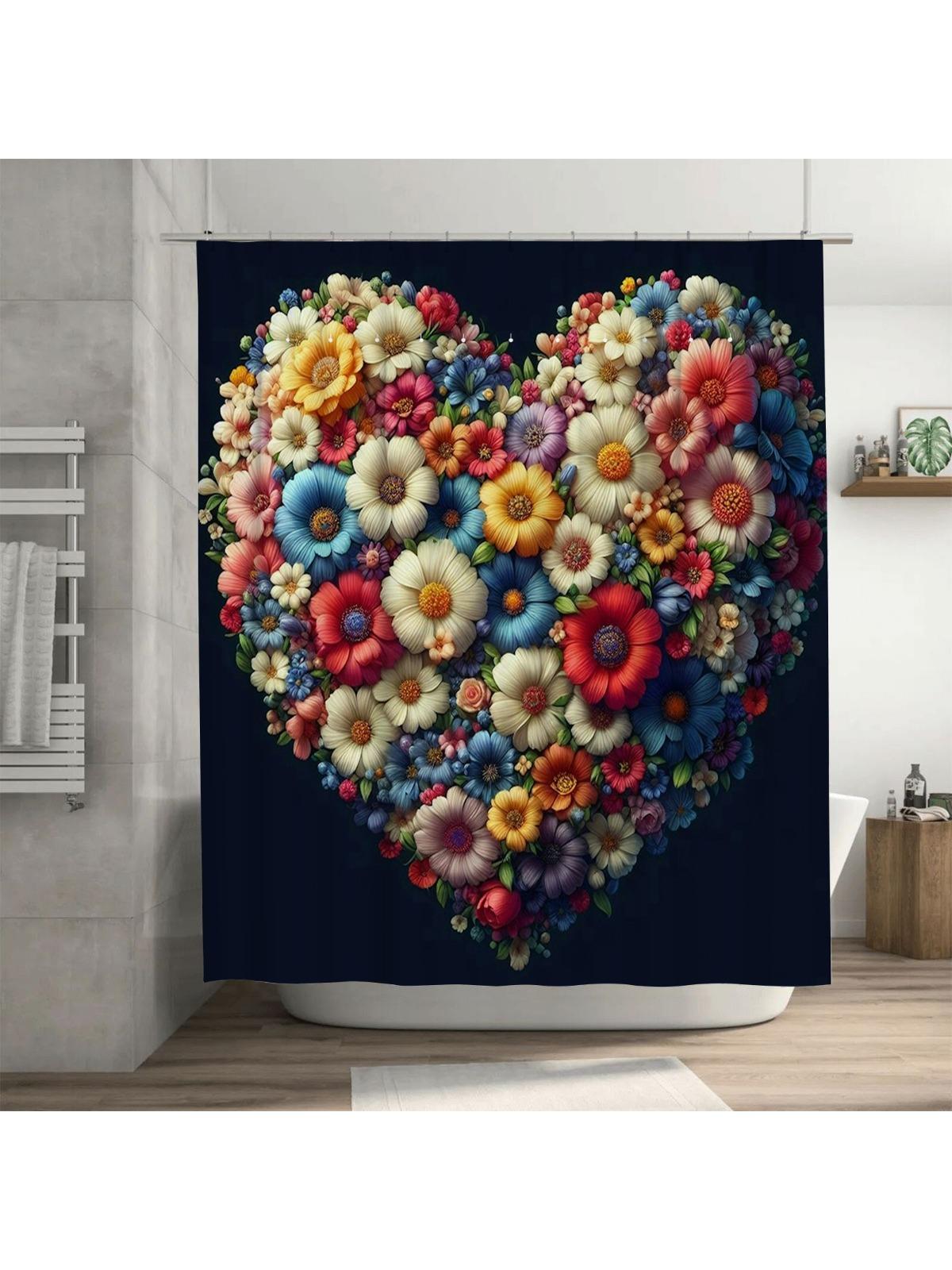 3D Floral Heart Shower Curtain | Colorful and Romantic Bathroom Decor 90X180cm