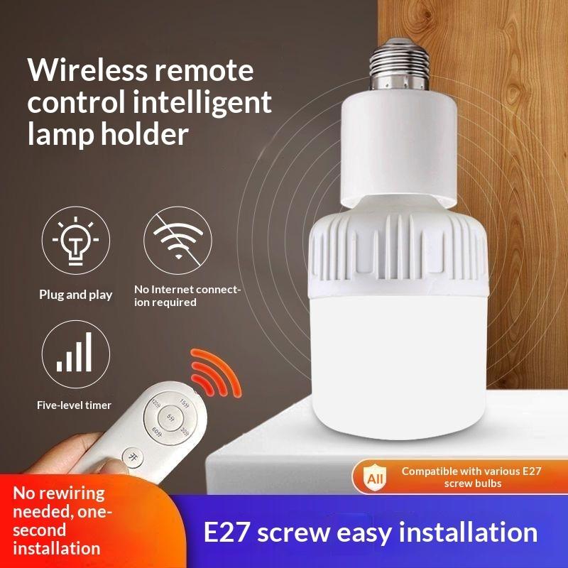 No Drilling E27 Smart Light Switch 60W Wireless Remote Control 110V 220V Timer for Home Lighting Control