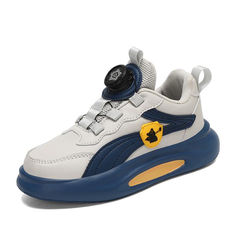 

Boys Waterproof Leather Button Sports Running Shoes - 2023 Spring/Autumn Collection, Soft Sole, Suitable for Medium & Large Children Size 37 - 23.6cm бежевий/синій