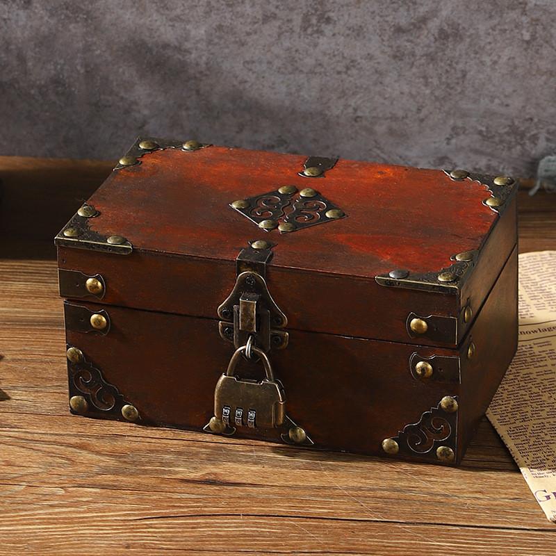Wooden Antique Desktop Organizer Boxes With Lock For Home Gifts Decorations