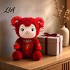Traditional Embroidery Lucky Ornament Sheep Plush Toy, Chinese New Year Zodiac Doll with Red Decorative Animal Pillow for Party Curly Fur And
