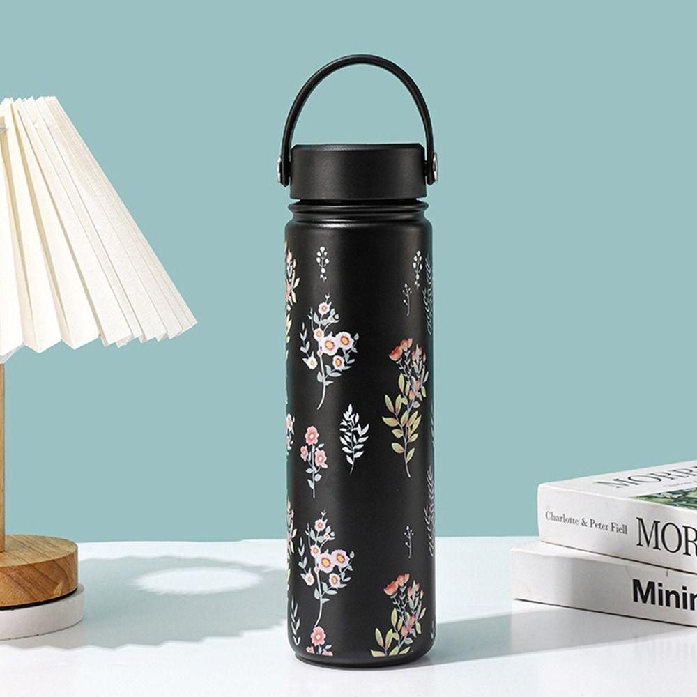 Tazza termica durevole in acciaio inossidabile 800ml Tazza da caffè stampata a fiori Borraccia a prova di perdite per Viaggi all'aperto Ufficio