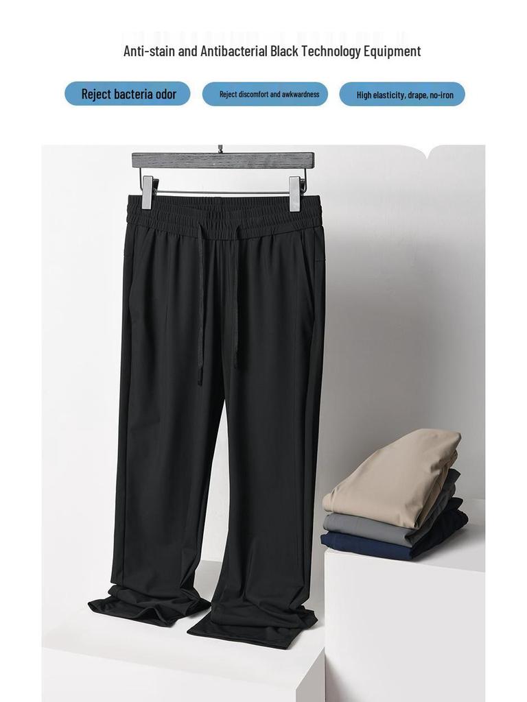 2026 Men's Summer Lightweight Elastic Waist Nylon Pants - Breathable and Stretchable Ice Silk Casual Trousers