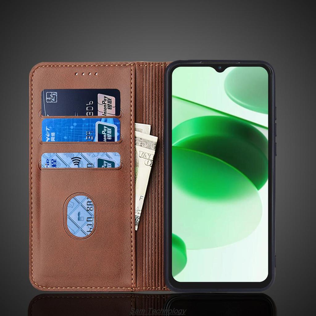 Magnetische Anziehung Lederhülle für OPPO Realme C35 PU Leder Holster Klapphülle Realme C35 Brieftasche Hülle Fundas Coque Taschen