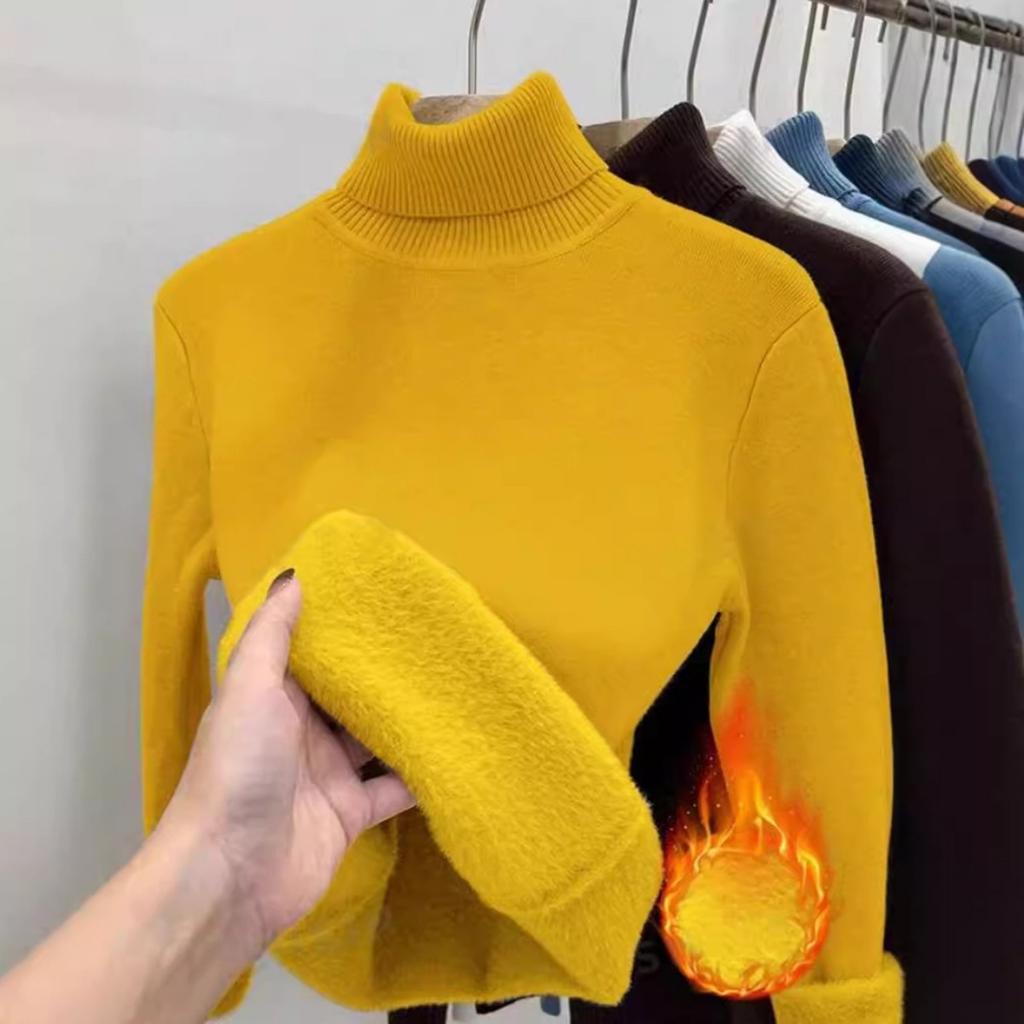 Thickened One-piece Fleece Clothes for Autumn Women, Mink Fleece Warm Top, High Neck Base Shirt for Women