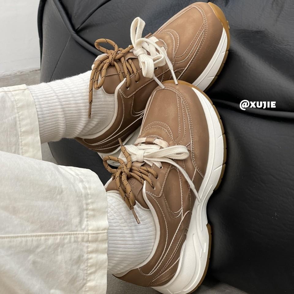 European Station 2025 Autumn New Leather Breathable Comfortable Casual Board Shoes Women's Versatile Forrest Gump Shoes Sneakers Daddy Shoes