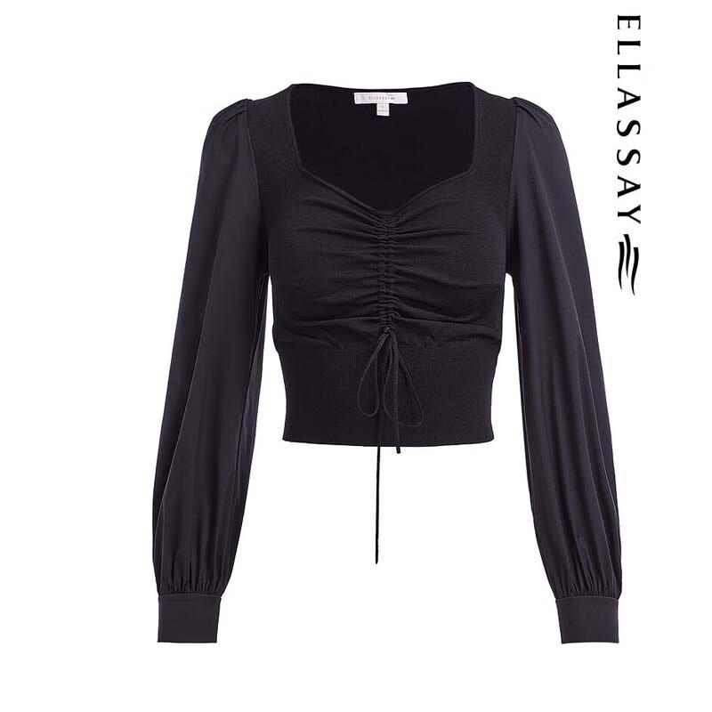 ELLASSAY Women's Pleated Drawstring Knit Top