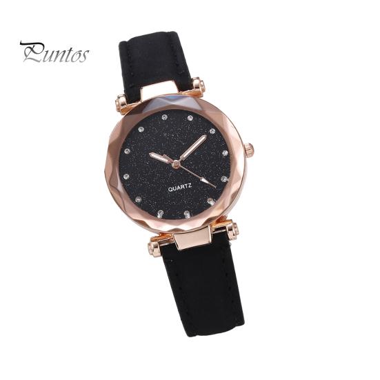 

Женские повседневные часы со стразами, круглый циферблат из искусственной кожи, ремешок для дам, деловые, формальные, наручные кварцевые часы, модные ювелирные изделия, подарок на день рождения чёрный