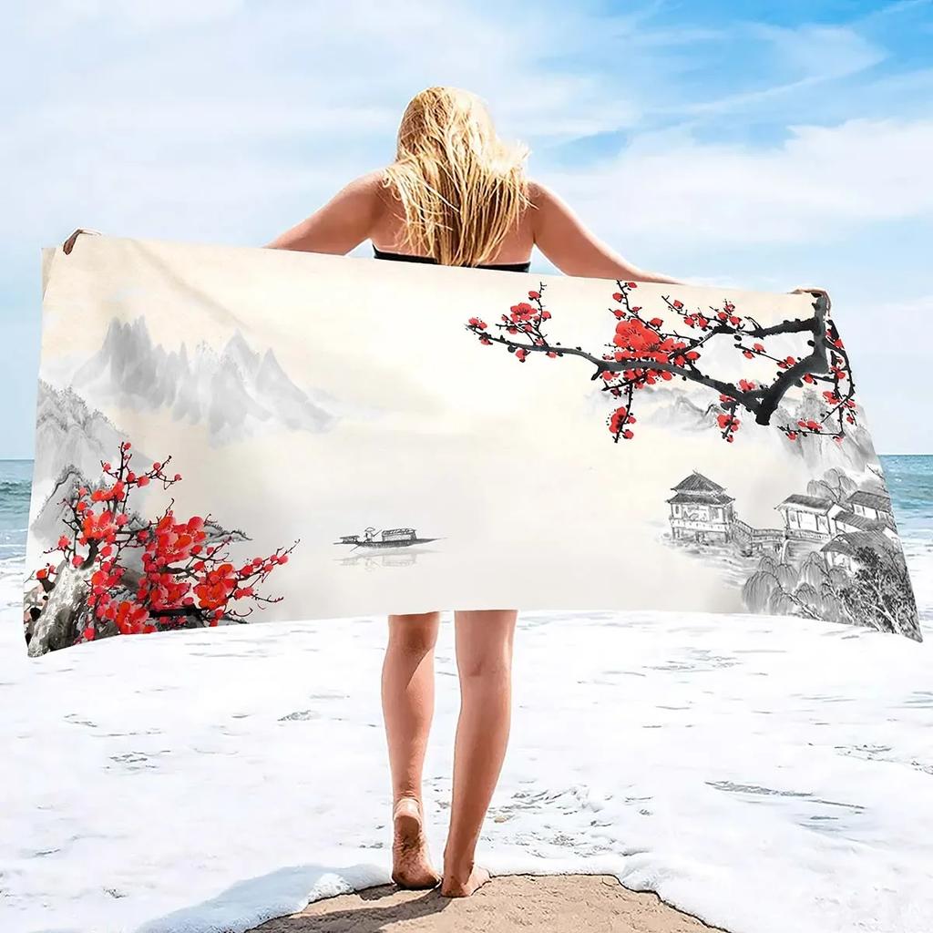 Oversized Microfiber Sand Free Towels Pool Beach Towels Quick Dry Beach Towel Chinese Style Beach Towel for Women and Men