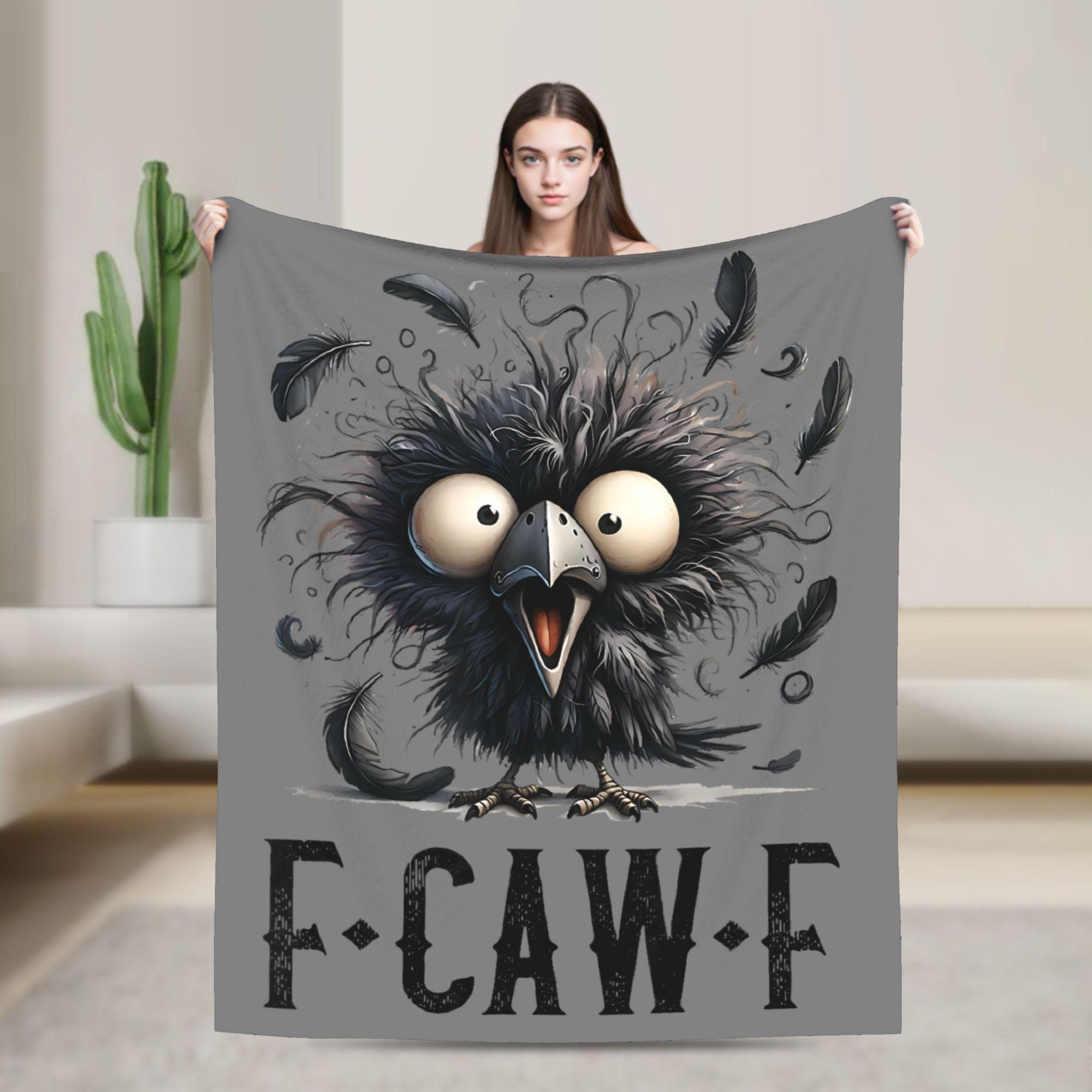 

F-Caw-F Black Crow Black Bird Funny Crow F-Caw-F Flannel Blankets Soft Durable Bedding Throws for Bedspread Sofa Bed Cover 75x90cm