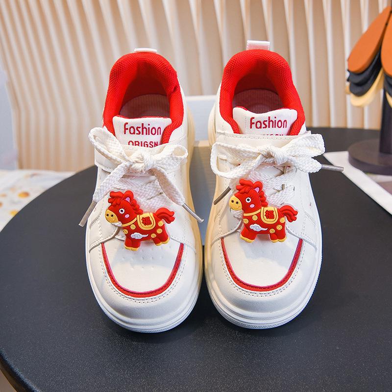 

Labubu 2026 Kids Spring White Soft Sole Low-Top Sneakers for Girls Size 28 - 17.7 cm червоний