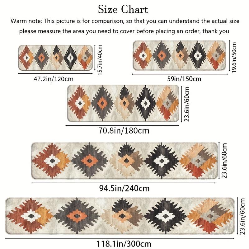Boho Kitchen Rug Non-Slip Washable Diamond Pattern Soft Cushion Floor Carpet for Bedroom Entryway Home