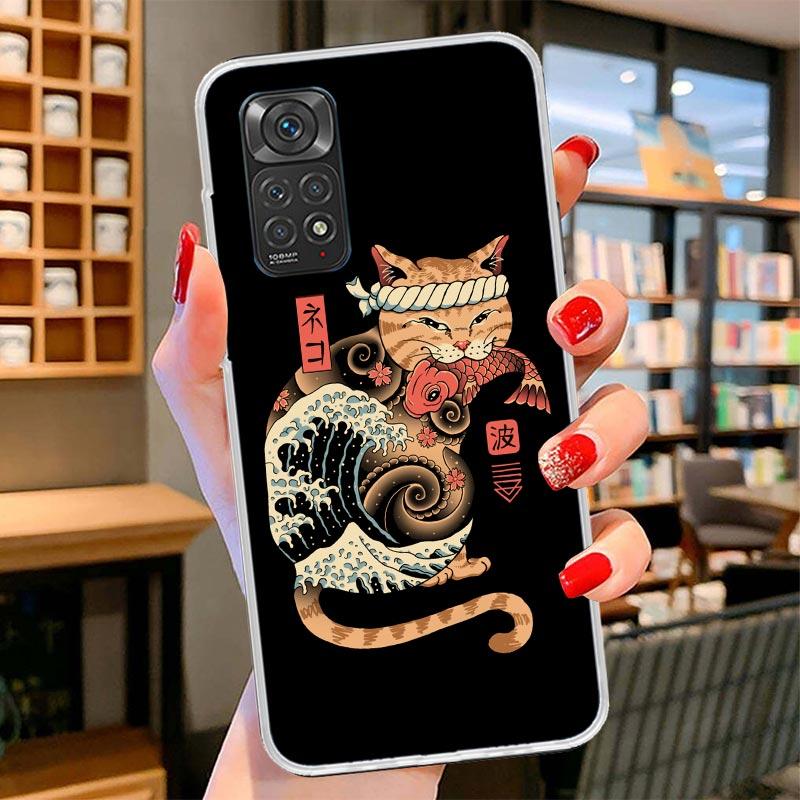 Ramen Sushi Samurai Tattoo Cat Cover Phone Case For Xiaomi Redmi Note 15 14 13 12 11 10 Pro Plus 14S 12S 11S 11T 11E 10S Soft Fu