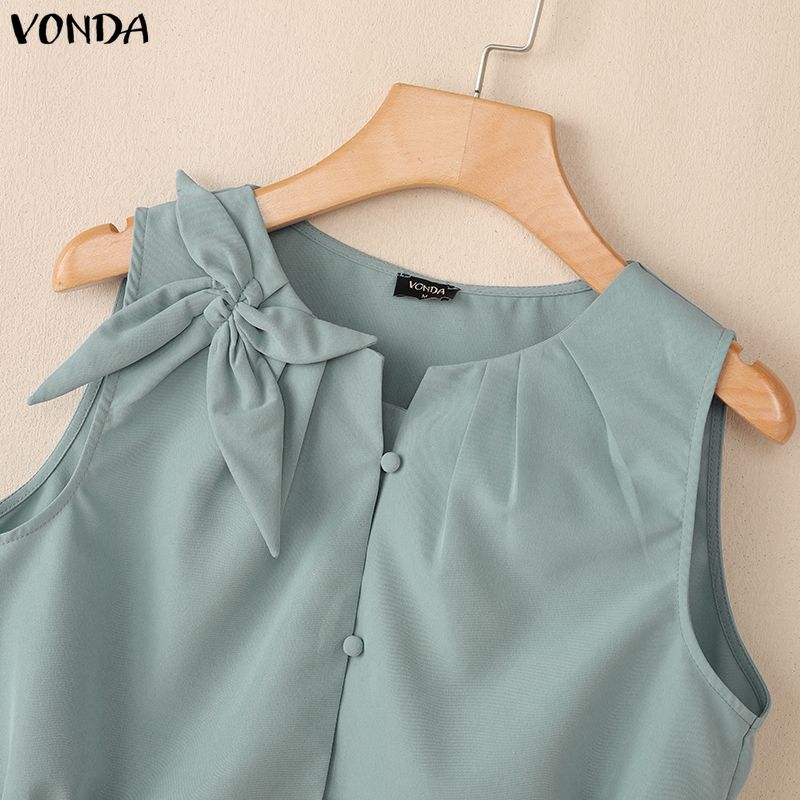 VONDA Canottiere Casual Eleganti da Donna Estive Senza Maniche con Nodo a Fiocco Blusa