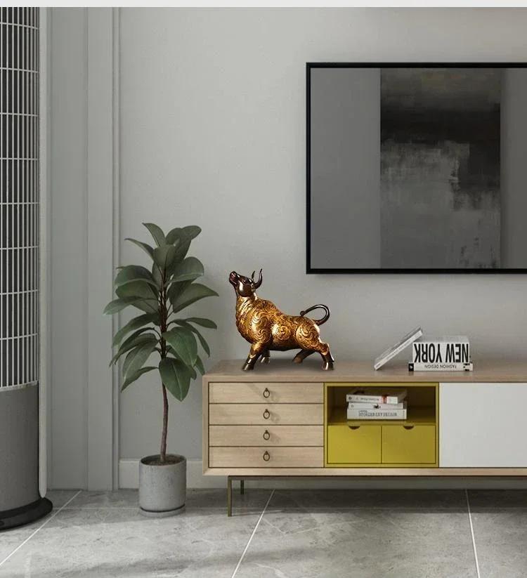 Feng Shui High Quality Copper Animal Cow Ornament Painted Home Office Desktop Decor