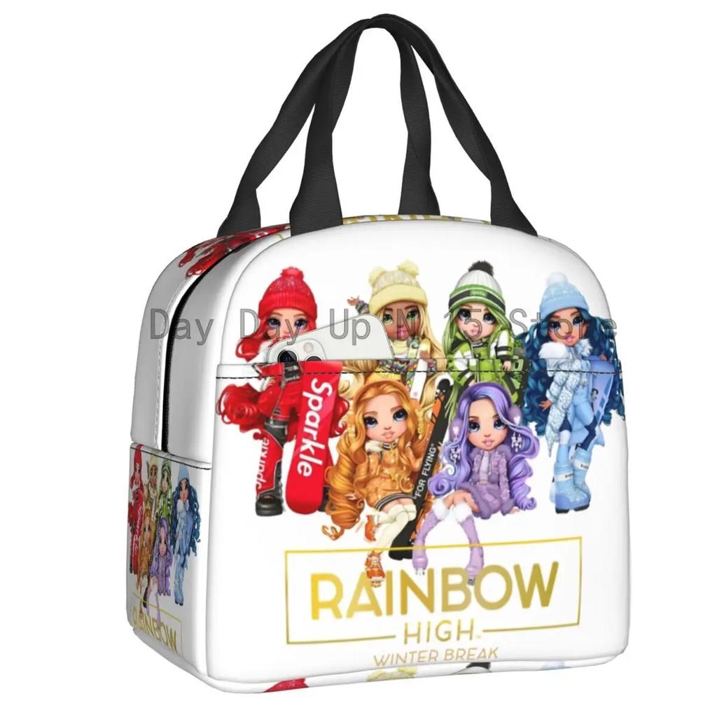 Rainbow High Insulated Lunch Bag for Outdoor Picnic Cartoon Anime Tv Portable Thermal Cooler Lunch Box Women Kids