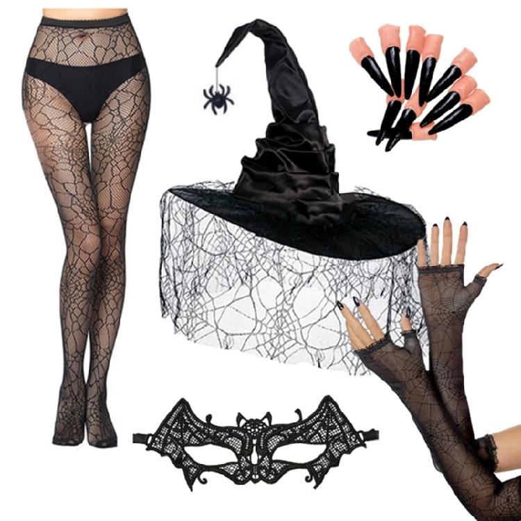 Готический Колдовской Шляпа Ролевая Игра Набор Кружевная Маска Перчатки Нарукавники Взрослый Косплей Колдовской Наряд Для Хэллоуина