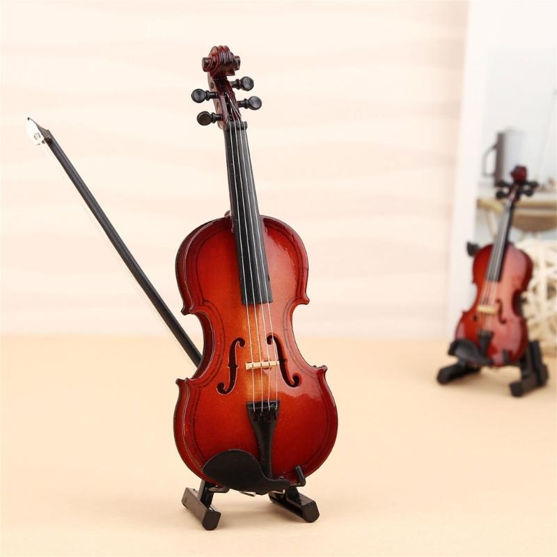 Mini Violin Model Set Wooden Miniature Violin with Stand,Case for Dollhouses Accessory Home Decoration Display Ornament