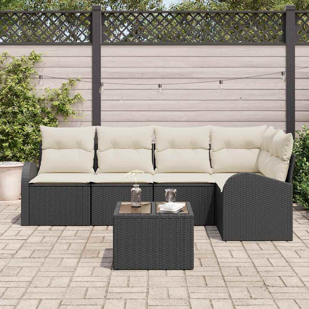 Garden Sofa Set with Cushions 6 pcs Black and White Poly Rattan