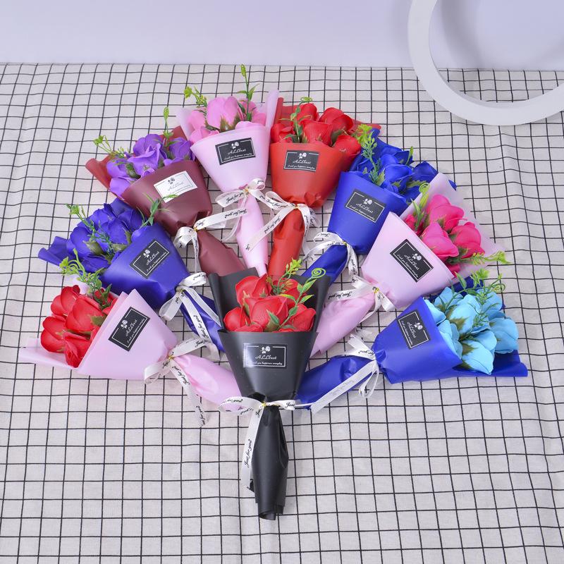Teacher's Day 5-Flower Bouquet - Red Carnation & Soap Roses, Valentine & Qixi Gift