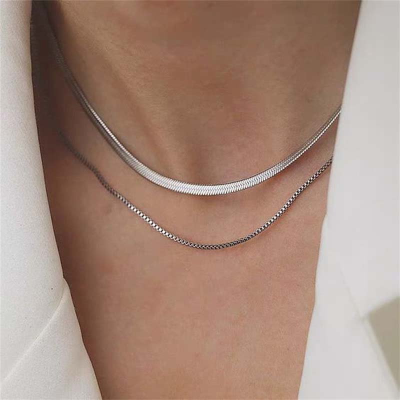 

Vintage Double Layer Flat Snake Bone Chain Necklace Bracelet Set for Women Punk Hip Hop Gold Color Choker Necklace Zircon Gifts
