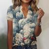 Women's Top Loose Casual V-Neck Lace Sleeve T-Shirt Short Sleeve Floral Print Top