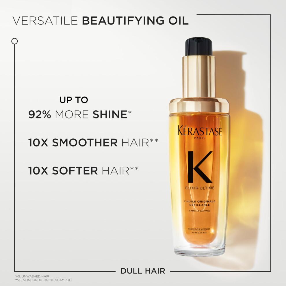 NEW KERASTASE Elixir Ultime Refillable L'Huile Original Hair Oil | Hydrating Oil Serum to Smooth Frizz and Add Shine | With Wild Camellia | Strengthen