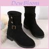 Stilvolle koreanische Winterstiefeletten für Damen mit komfortablem Wildleder-Obermaterial und niedriger, dicker Sohle – ideal für Herbst und Frühling.