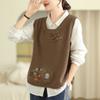 Flower Embroidery Buckle Knitted Vest Women's Solid Color Vest Loose Spring and Autumn Round Neck Sleeveless Layered Shoulder