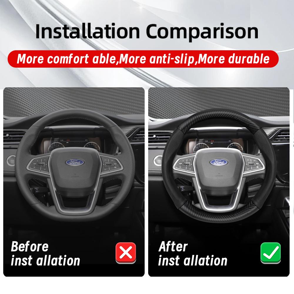 fypaj3 Suitable for Ford Breathable Holes Leather Matte Carbon Fiber Texture Steering Wheel Cover Suitable for Focus Mk2 Mk3 Fiesta Mk7 Transit Custom