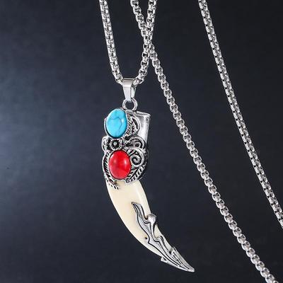 Herren Retro Wolfszahn Anhänger Halskette - Edelstahl Punk Charme