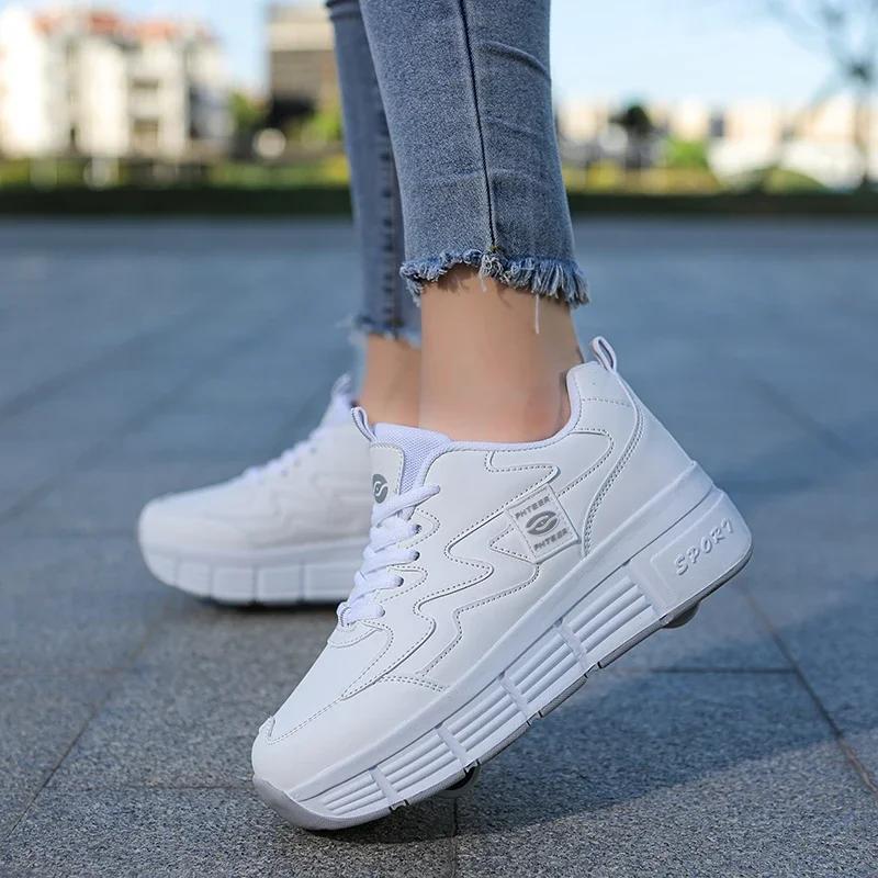 Kids Roller Skating Shoes Parkour Gift Children 2 Wheels Boys Girls Button Extension Casual Fashion Detachable Roller sneakers