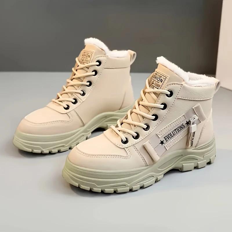 Women Sneakers Casual High Top Shoes Women Thick Lace-up Sports Shoes Designer Sneakers for Women Winter Plush Lined Warm Shoes