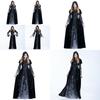 Stylish Halloween Skeleton Print Witch Vampire Costume For Women With Hooded Cloak And Skirt