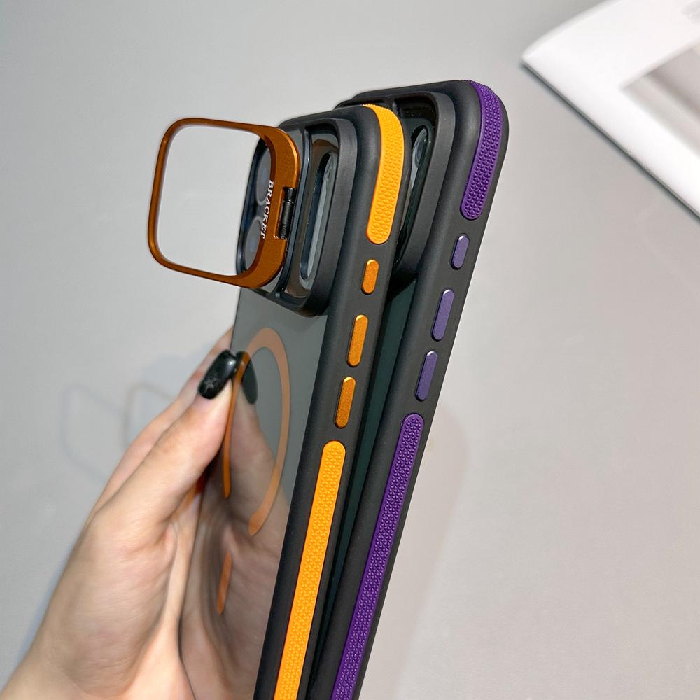 KEYSION Transparent Magnetic Lens Stand Case for MagSafe for iPhone 17 Pro Max Air TPU+PC Color Blocking Shockproof Phone Cover
