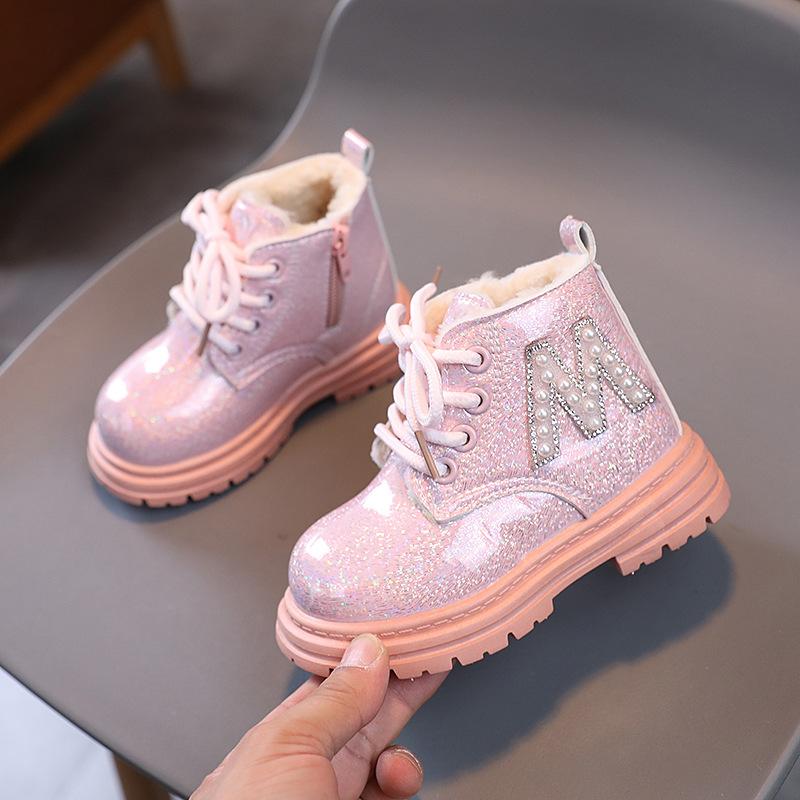 Winter Girl's Ankle Boot Warm Plush Children Thick Bottom Snow Boot Fashion Glossy Kids Causal Princess Short Cotton Boots Soft