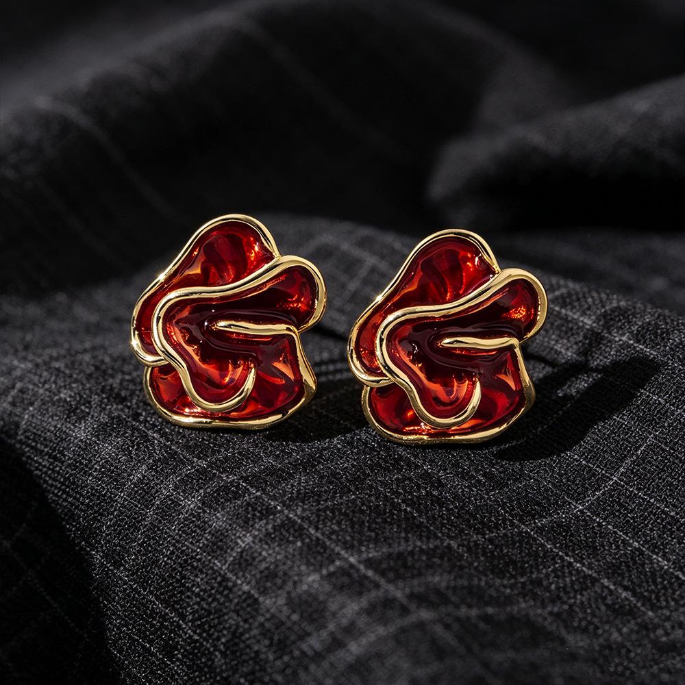 Retro Drip Glaze Flower Earrings: Light Luxury, Sweet Fashion, Versatile High-end Elegance for Women